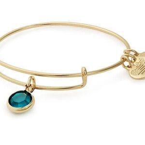 Alex and Ani May birthstone charm bracelet with green Emerald charm in gold